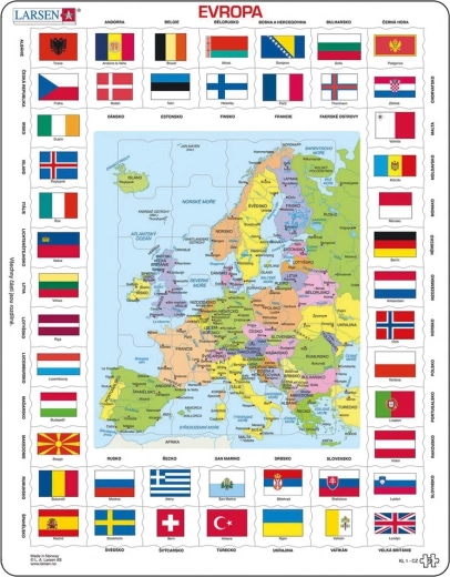 Európa Térképe és Zászlói Puzzle 70 darab