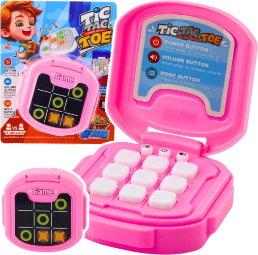 Elektronikus TIC TAC TOE amőba játék, 9 mód, rózsaszín