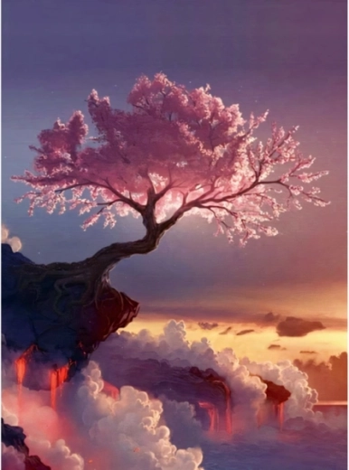 Diamantmozaik (diamond painting) fa a felhőkben 30 × 40 cm - 1 db