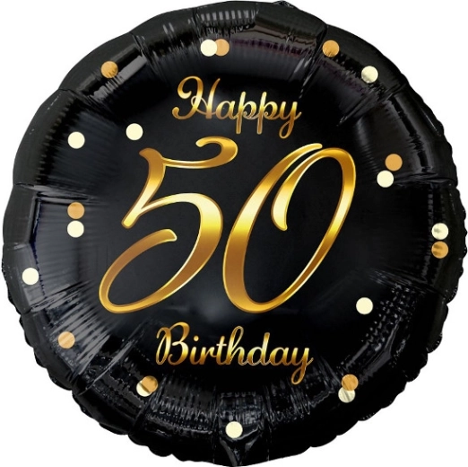 Happy 50 Birthday fólia lufi – fekete arany mintával