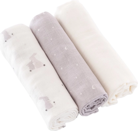 Träumeland textil pelenkák Hophop Bunny Grau 80 × 80 cm (3 db)