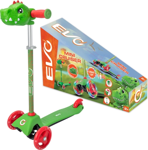 Gyerek háromkerekű roller EVO Light Up Mini Cruiser Dino LED kerekekkel, állítható magasságú