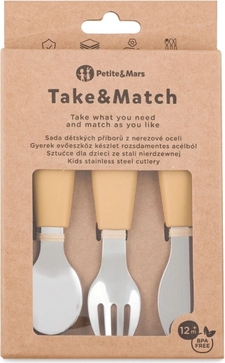 Petite&Mars Take&Match Intense Ochre 12m+ gyermek evőeszköz készlet
