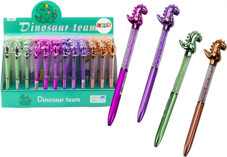 Golyóstoll dinoszaurusz figurával, csillogó kövecskékkel, kék tinta 0,7 mm, vegyes színek