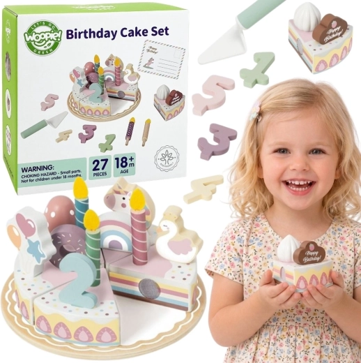 Woopie Green fából készült, szeletelhető születésnapi torta tépőzárral, 27 db
