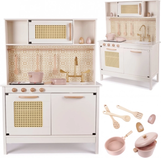 Fából készült gyerek konyha MDF retro boho 100 cm tartozékokkal