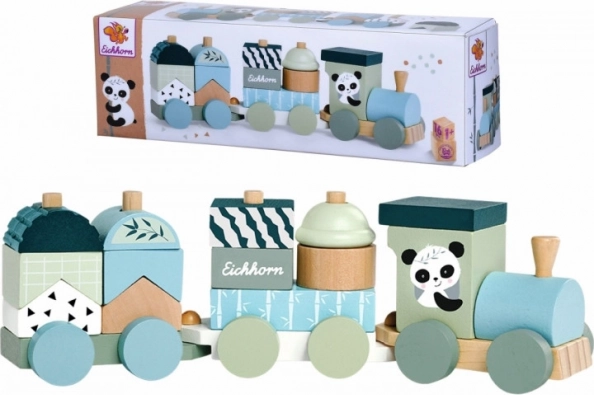 EICHHORN Panda fa vonat építőkockákkal, 16 darab