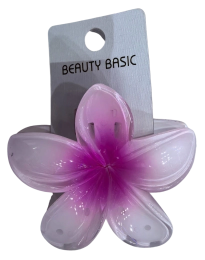 PINK nagy, hibiszkuszvirág alakú hajcsat, rózsaszín–fehér - 1 db