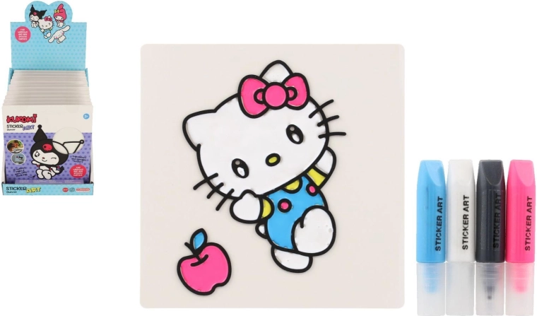 Hello Kitty és Kuromi ablakmatricák és kifestők festékekkel - 1 darab