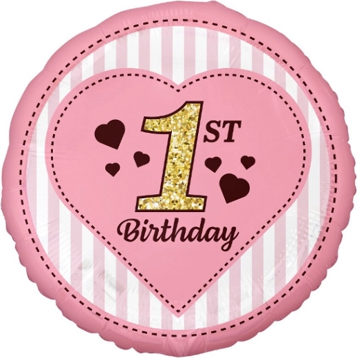 Rózsaszín fólia lufi 45 cm – 1st Birthday