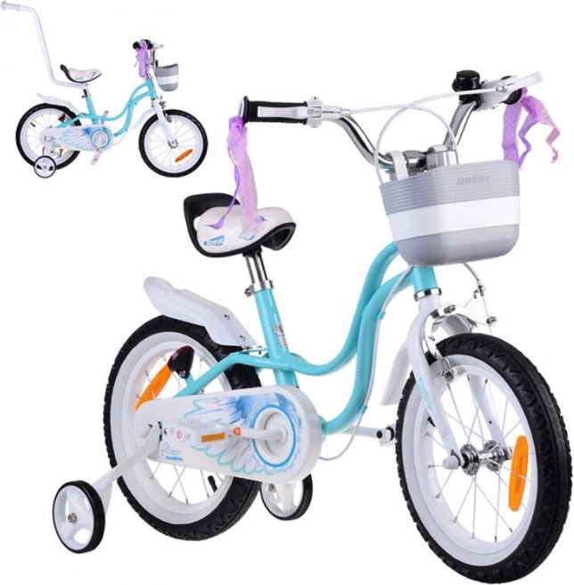 ROYALBABY Little Swan 14" gyerek kerékpár kosárral és pótkerekekkel – Türkiz