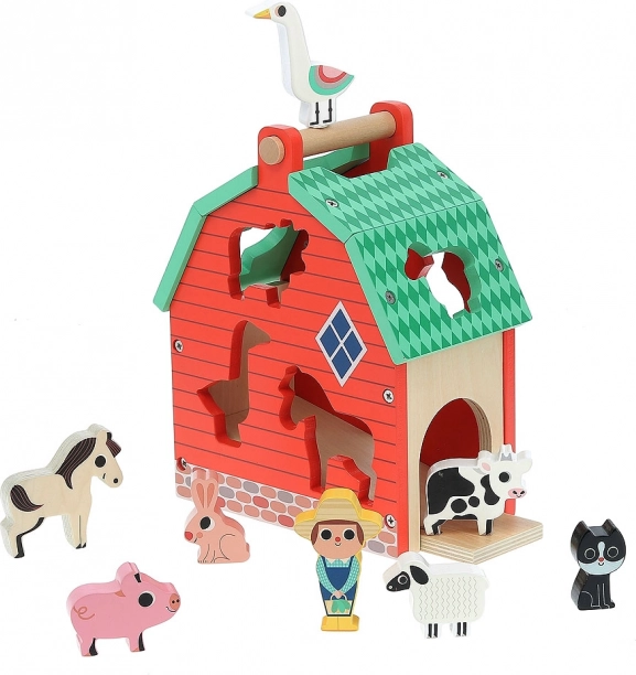 Fa farm állatokkal és beillesztő játékkal