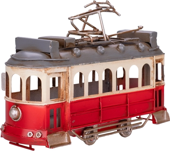 Vörös villamos fém modell 16,5 cm – retro dekoráció gyűjtői részletekkel