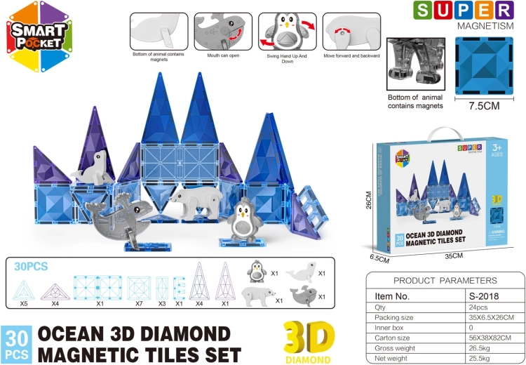 Mágneses építőkészlet ICE SNOW, 30 db