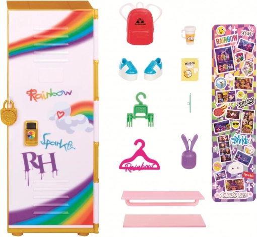 RAINBOW HIGH stílusú iskolai szekrény kiegészítőkkel