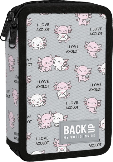 Kétszintes iskolai tolltartó felszereléssel BackUP Axolot Love