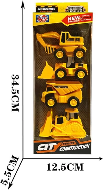 Építőgépek készlete – 4 db, mini járművek 9 cm