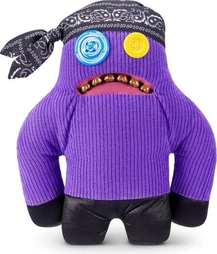 Fuggler Sasquoosh lila plüssfigura kendővel és aranyszínű fogakkal, 22 cm