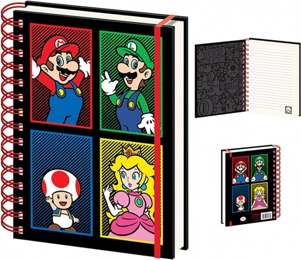 Spirálfüzet A5 SUPER MARIO – vonalas, 4 szín