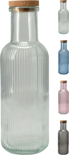 Üveg palack 1 l parafadugóval, vegyes színek