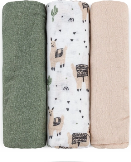 Petite&Mars Moussy bambusz muszlin pelenka szett, llama vibes 68 × 68 cm (3 db)