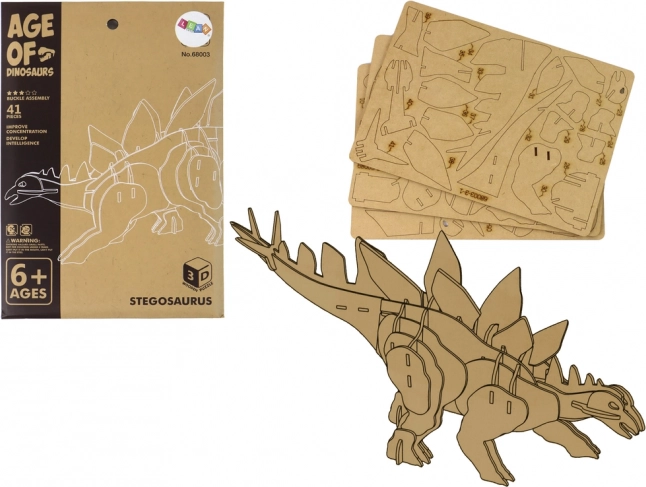 fa 3D puzzle stegosaurus – oktató kirakó, 41 darab