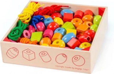 Fa fűzhető gyöngyök dobozban BIGJIGS TOYS