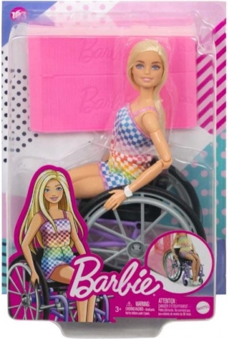 Barbie Fashionistas baba kerekesszékkel, kockás ruhában