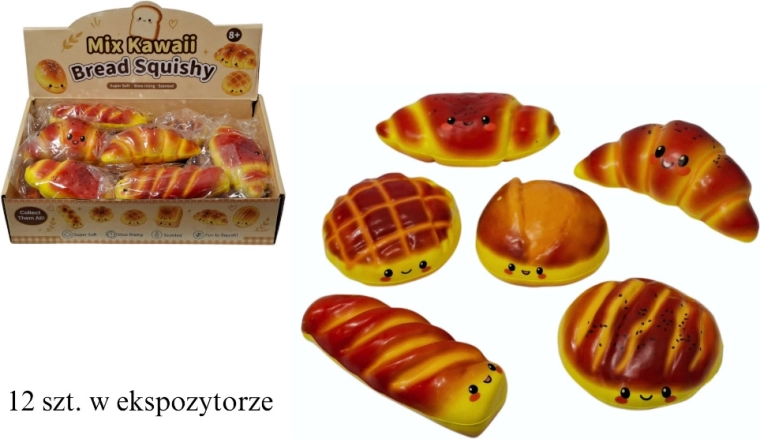 Kawaii antistressz squishy nyomkodós – kifli/zsemle mix - 1 db