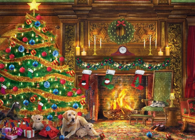 Puzzle Labradorok a karácsonyfa mellett 1000 darab EUROGRAPHICS