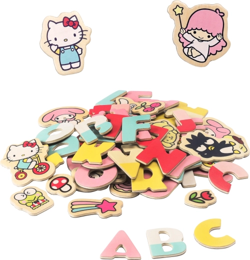 Hello Kitty mágneses betűk és képek – oktató fa készlet gyerekeknek (75 db)