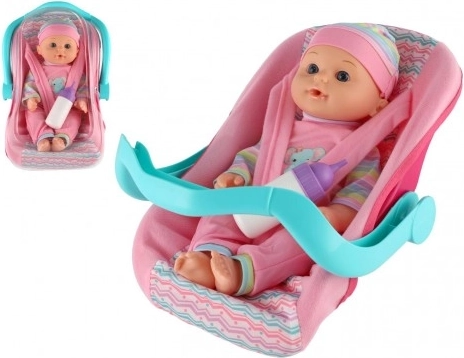 baba játék 30 cm hordozóval/autósüléssel és cumisüveggel