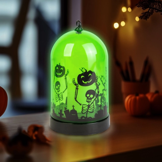 Zöld, csontvázmintás halloween LED-lámpás