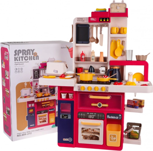 Interaktív gyerek konyha gőzzel, fényekkel és hangokkal, 80 darab – Piros