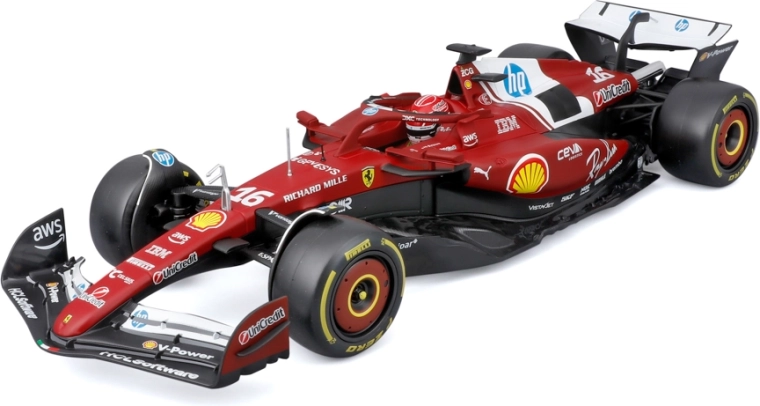 Bburago Ferrari SF-25 2025 F1 modell Charles Leclerc 1:18 sisakkal