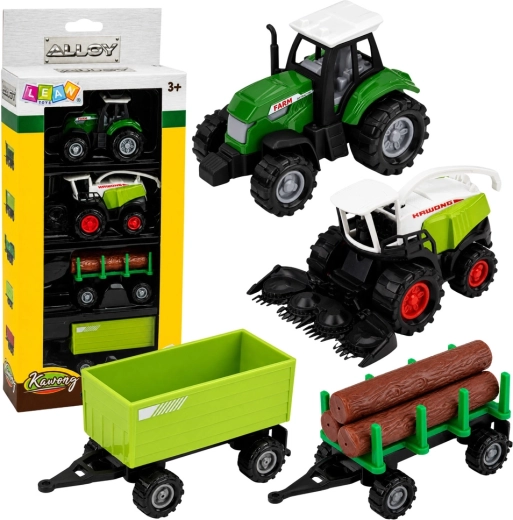 Mezőgazdasági járműszett 1:68 – traktor, silózó, pótkocsi és rönkszállító utánfutó (4 db)