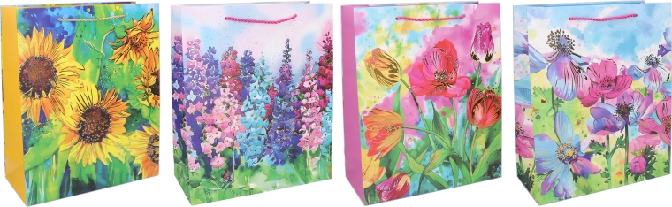 Ajándék papírtáska M 26 × 32 × 10 cm – virágminták
