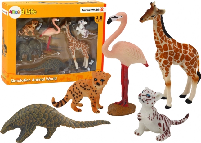 Állatfigura készlet: Zsiráf, Flamingó, Elefánt, Tigris