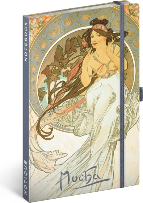 NOTIQUE jegyzetfüzet Alfons Mucha – Zene, vonalas, 13 × 21 cm