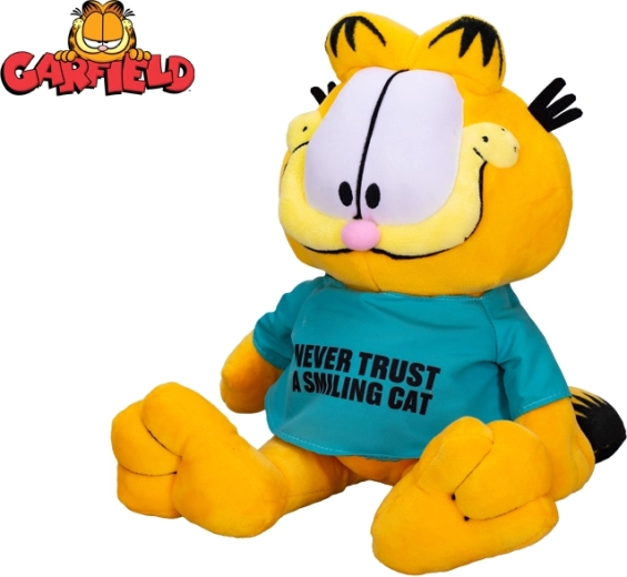 Plüss macska GARFIELD 28 cm – póló „Never trust a smiling cat”