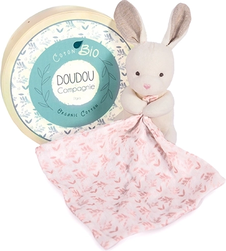 Doudou ajándékszett - Plüss nyuszi rózsaszín BIO pamut takaróval