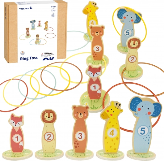 TOOKY TOY fa karikadobó játék – állatkák, 15 darab