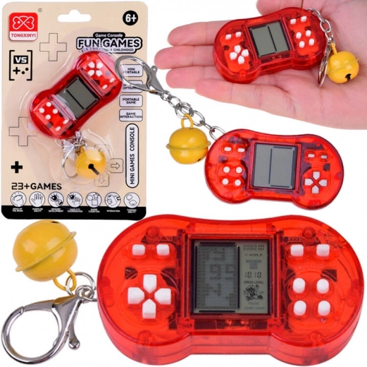 Mini játékkulcstartó retro játékokkal és csengővel