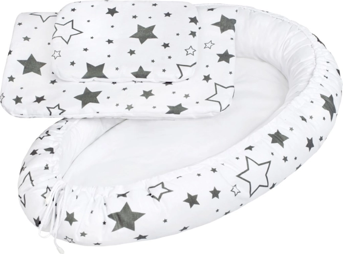 Luxus babafészek takaróval New Baby, szürke csillagok