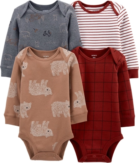 Carter’s hosszú ujjú body fiúk számára, mackó mintával, 4 db (56-os méret)