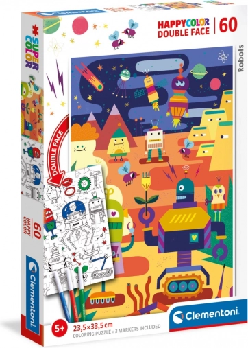 Kétoldalas CLEMENTONI robotok puzzle 60 darabbal, színezővel