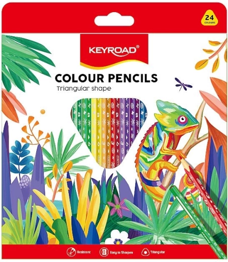 KEYROAD háromszögletű színes ceruzák, 24 szín