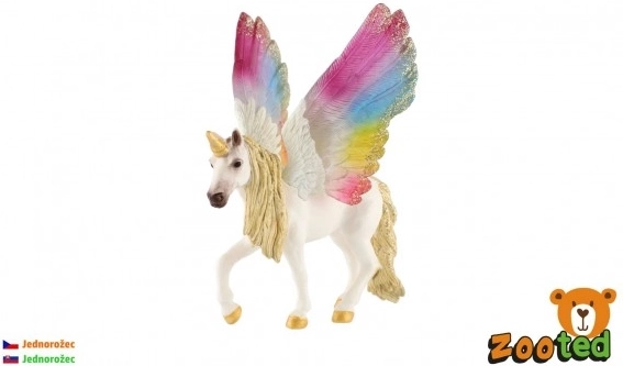 Műanyag egyszarvú szivárványszínű szárnyakkal, 13 cm