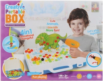 Csavarozós építőkészlet elemes fúróval és hordtáskával, 188 darab