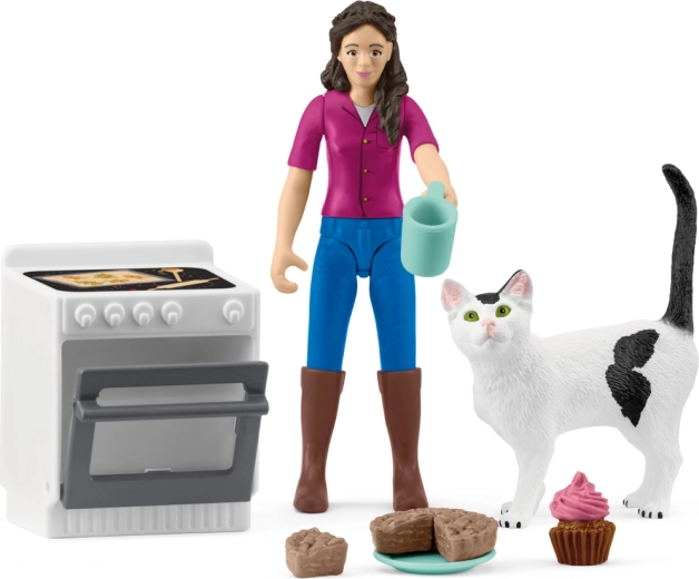 Péknő macskával – SCHLEICH Pocket Set játékkészlet